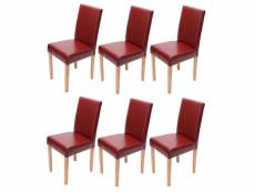 Lot de 6 chaises de séjour littau ~simili-cuir, rouge, pieds clairs