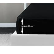 Lovely Home - Drap Housse 100% coton 160x200x30 cm noir