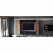 Mpc Ensemble de 4 meubles suspendus noir mat / chêne wotan + noir laqué