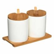 Northix - Boîtes à épices en bambou et porcelaine - 2 pcs