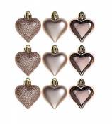 Pack De 9-5cm Rose Gold Heart Baubles - Design Brillant