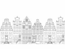Papier peint panoramique maisons bordant les canaux d'amsterdam dessinées noir et blanc - 159104 - 4,185 x 2,79 m 159104