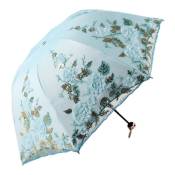 Parapluie à Fleurs Pliant Femmes Trois Parapluie Personnalisé Pliant de DéCoration de Parasol en Dentelle, Cyan