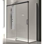 Paroi de douche fixe + Porte coulissante glasé profil noir mat 150 cm Paroi latérale : 76 - 79 cm - Noir