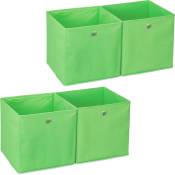 Relaxdays - 4x boîtes de rangement, carrées en tissu, Cubique, 30x30x30 cm, vert