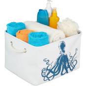 Relaxdays - Panier de rangement pieuvre, 2 poignées en corde, corbeille, tissu pliante, 23,5 x 36,5 x 31,5 cm, blanc/bleu