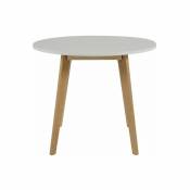 Riko Table de salle à manger en blanc et bouleau, Ø 90 cm. - Blanc