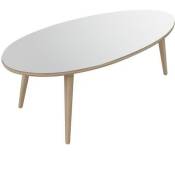 Sans Marque - narvik Table basse ovale style scandinave blanc brillant avec pieds en bois - l 110 x l 55 cm