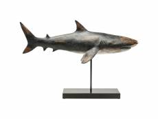 Statue décorative requin gris en métal base