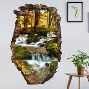 Sticker mural 3D - Waterfall Autumnal Forest - Portrait Format 3:2 Dimension: 45cm x 30cm