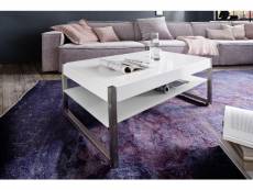 Table basse en verre et métal coloris laqué blanc mat - l105 x h38 x p65 cm -pegane-