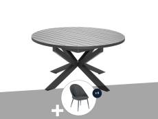 Table de jardin ronde en aluminium gris avec allonge papillon Palma avec 6 chaises Fuerte Ventura - Jardiline