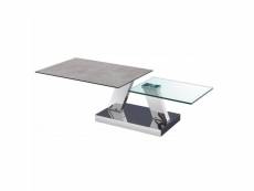 Table open à doubles plateaux pivotants en verre trempé et céramique ciment 20100891936