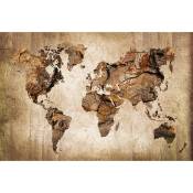 Tableau carte du monde effet bois Toile imprimée -