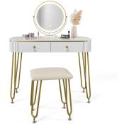 Vicco - Coiffeuse Grace 100cm blanc brilliant avec miroir led et tabouret