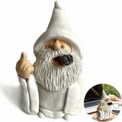 Xinuy - Nain de magicien, nain fumant drôle et coquin, sculpture de jardin en polyrésine, statue de gnome au doigt du milieu, pour ornements de