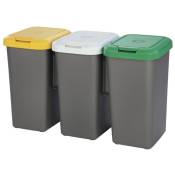 3x25L poubelles de recyclage en plastique 79 x 33 x 48 cm - Multicolor - Tontarelli