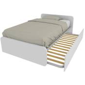 864R - Chambre lit 120x190 1 carré et demi avec deuxième lit gigogne et têtes de lit personnalisables - blanc - blanc