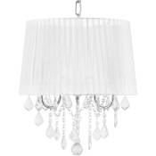 Beliani - Lampe Suspension Lustre Glamour en Tissu Blanc avec Cristaux Décoratifs E14 40W Solution Éclairage de Style pour Salon Tendance
