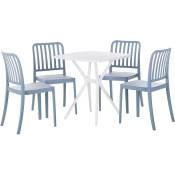 Beliani - Salon de Jardin en Plastique 1 Table et 4 Chaises Empilables Bleu et Blanc Sersale - Blanc