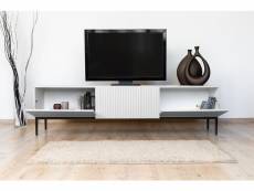 Bobochic ensemble kasha avec meuble tv 200 cm + buffet 4 portes 200 cm pieds noirs blanc