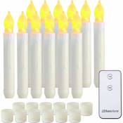 Bougies coniques à led à piles avec télécommande, lumière vacillante, bougies coniques sans flamme, lot de 12 bougies artificielles jaune chaud pour