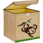 Caisse de rangement, motif singe, boîte en tissu, pour enfants, pliable, HxLxP : 33x33x33 cm, beige - marron - Relaxdays