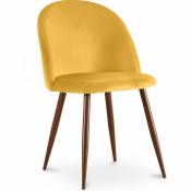 Chaise de salle à manger accent velours tapissée scandi retro design sombre - Evelyne Jaune - Métal finition effet bois, Bois, Velours - Jaune
