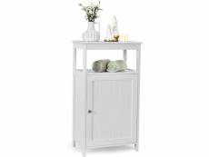 Costway meuble de salle de bain rangement 45 x 30 x 81 cm (l x l x h) avec porte et étagère réglable style moderne en bois blanc