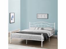 [en.casa] lit double cadre de lit double en métal acier revêtu par poudre fritté blanc 208cm x 166cm x 84cm