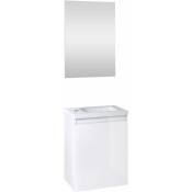 Ensemble meuble lave-mains avec miroir porto pack blanc brillant laqué - L40 x H51 x P25 cm - - Blanc