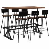 Ensemble Table + 6 Tabourets de bar | Table haute et bar Bois de récupération massif 14405 - Brun