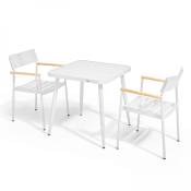 Ensemble table de jardin et 2 fauteuils en aluminium/bois blanc