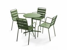 Ensemble table de jardin et 4 fauteuils métal vert cactus - palavas