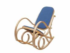 Fauteuil à bascule rocking chair en bois clair assise en tissu bleu fab04025