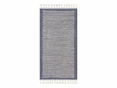 Flät - tapis scandinave à franges tressées bleu et crème 80x300cm art-2231-blue-80x300