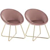 Helloshop26 - Lot de 2 chaises de cuisine velours et pieds métal rose