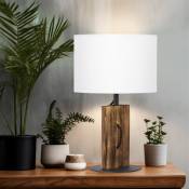 Lampe de table Lampe de table Lampe de lecture Lampe de chambre, abat-jour textile bois de pin maison de campagne blanche, 1x douille E27, DxH 18x32cm