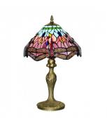 Lampe Tiffany Dragonfly Laiton antique,rouge,bleu,verre de style tiffany 1 ampoule 46cm
