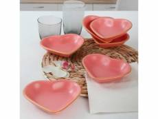 Lot de 6 bols en forme de coeur beni céramique rose