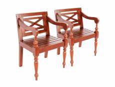 Lot de chaises batavia 2 pcs marron foncé bois d'acajou solide - brun - 50 x 58 x 82 cm