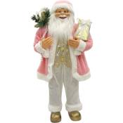 Mediawave Store - Père Noël 110H cm robe rose et blanche 144283 avec mini lumières et sons