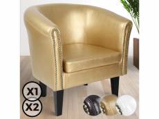 Miadomodo® fauteuil chesterfield - en simili cuir et bois, avec éléments décoratifs en cuivre, 58 x 71 x 70 cm, doré - chaise, cabriolet, meuble de sa