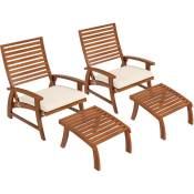 Outsunny - Ensemble de 2 fauteuils relax de jardin avec repose-pied coussins assise - Marron