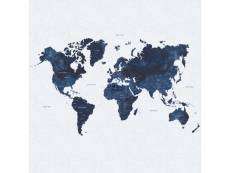 Papier peint panoramique carte du monde vintage bleu