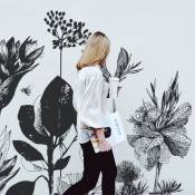 Papier peint panoramique fleurs des champs noir et blanc 225x250cm