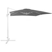 Parasol de Jardin ou de Terrasse Carré Gris Foncé avec Pied Déporté Blanc, Toile 250 x 250 cm cm Anti UV et Rotation à 360° Beliani - Blanc