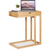 Relaxdays Table basse d'appoint bambou, Console en bois, Table chevet rectangulaire, tiroir, HLP 68 x 55 x 35 cm, nature