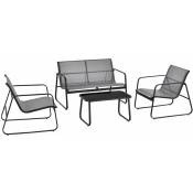 Salon de jardin de 4 meubles acier PVC noir gris clair