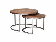 Set de 2 tables basses en bois de manguier / métal